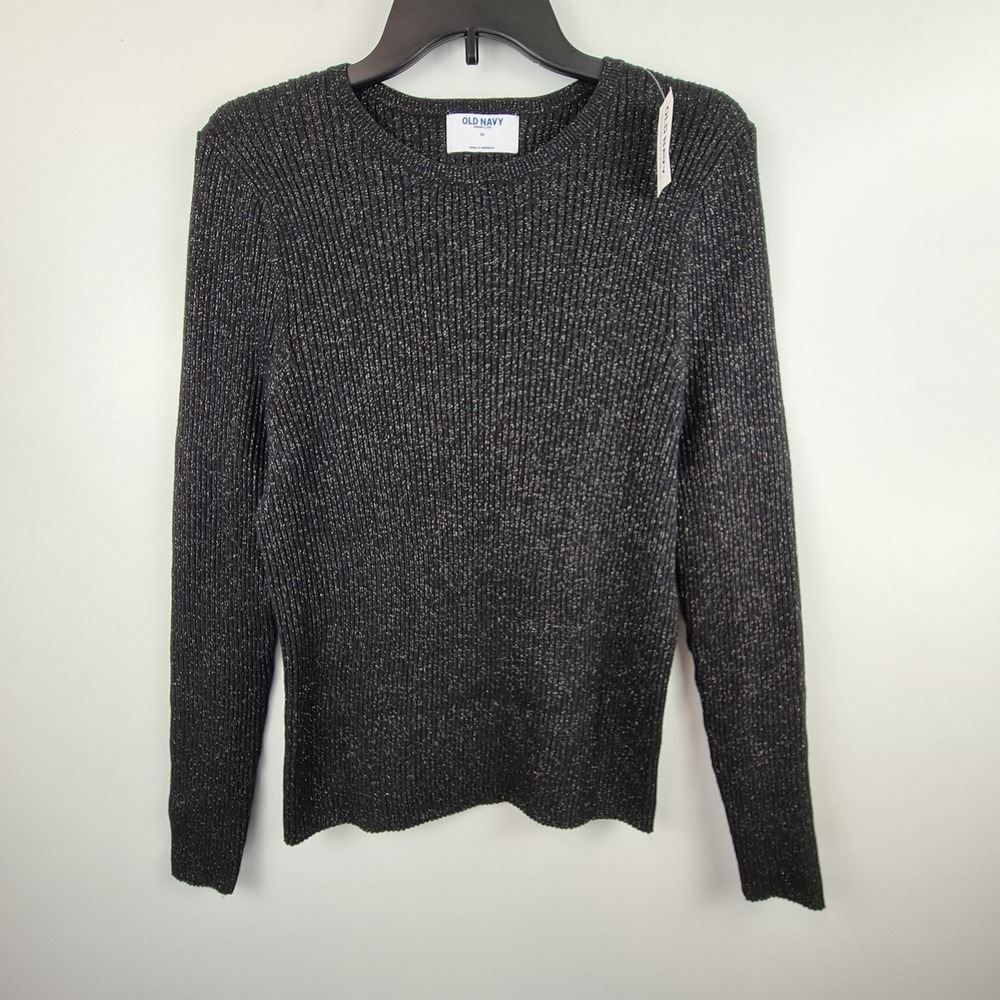 Old Navy SoSoft Lite Ribbed Metallic Shimmer Sweater Black XL Stretch Occasion